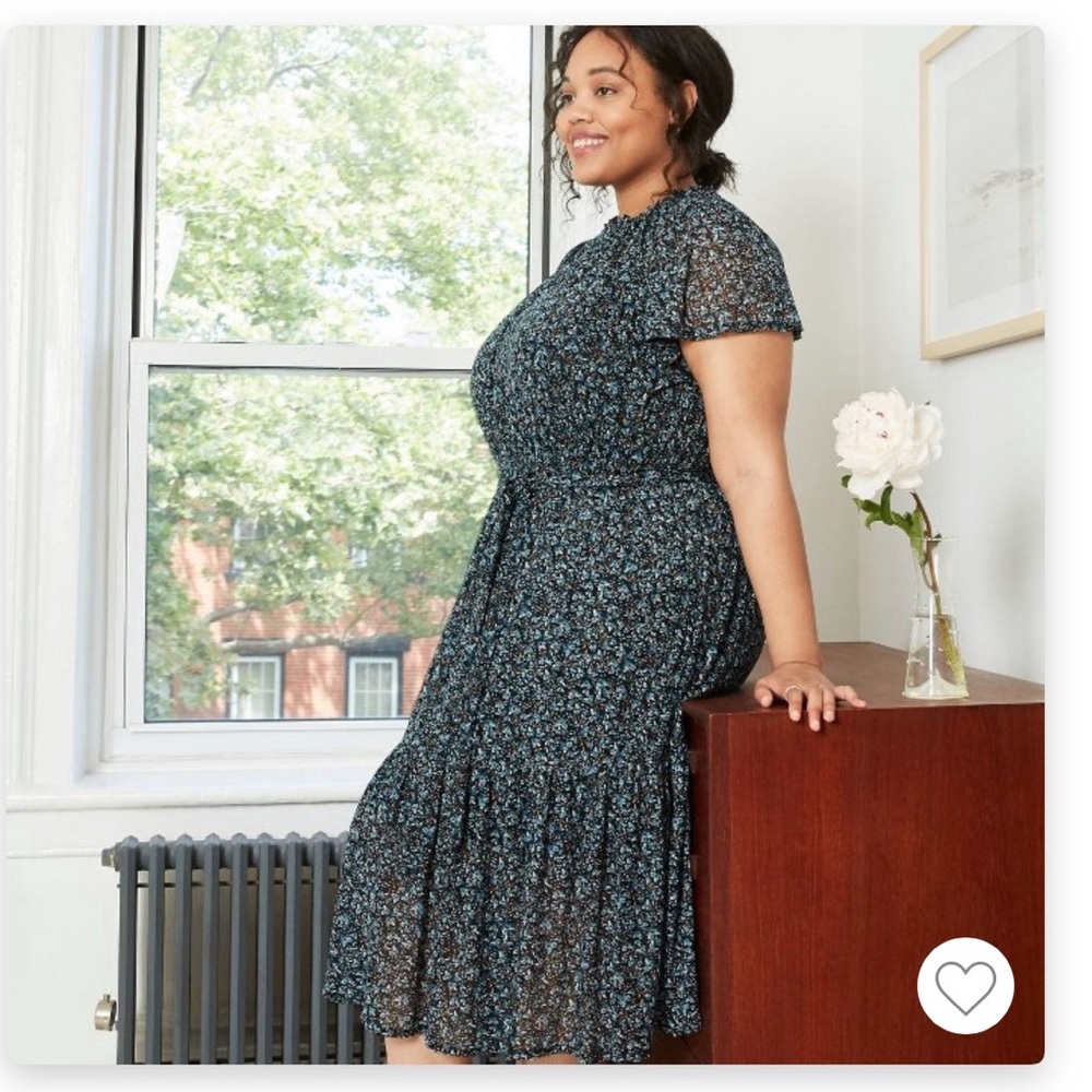 Ava & Viv Floral-Print Short-Sleeve Mesh Midi Dress X